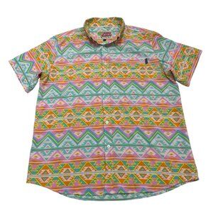 Simply Southern Shirt Mens‎ L Pink Aztec Print Button Down Life of the Party